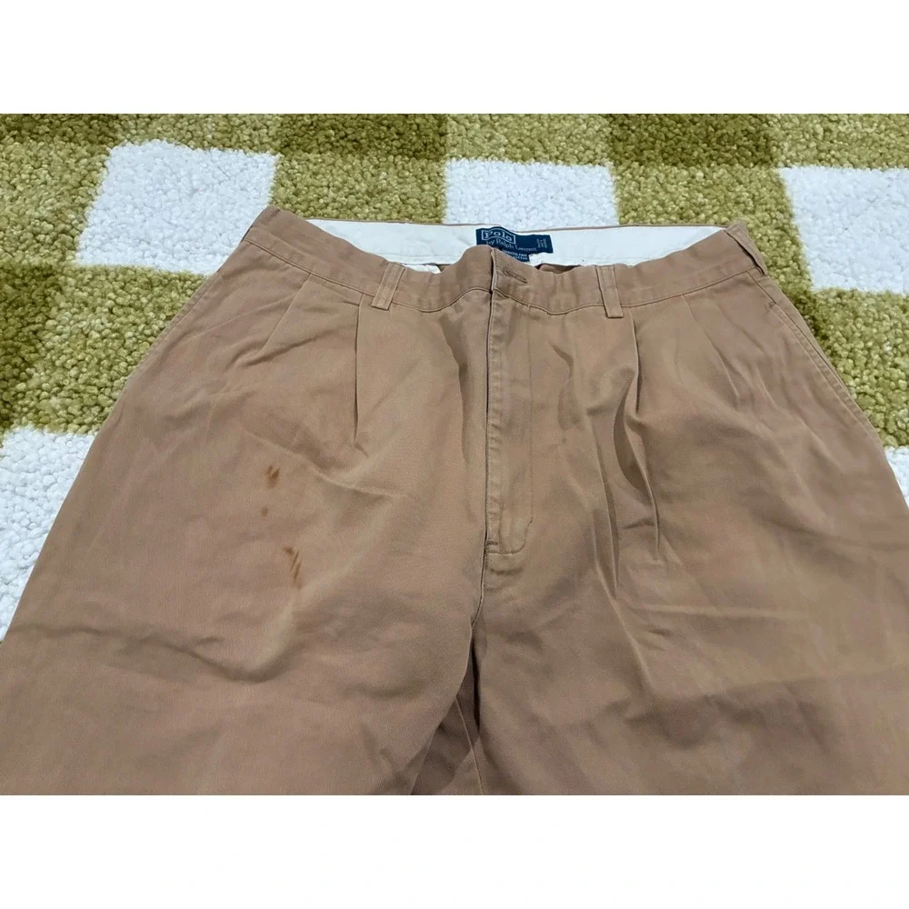 Polo Ralph Lauren Hammond Pant Mens 35x32 Tan Pleated‎ Cuffed Cotton Chinos Tan